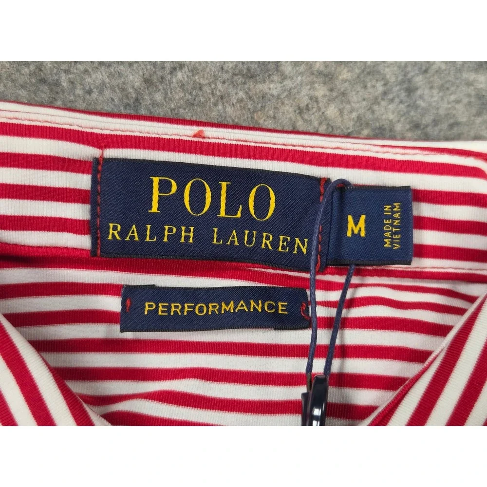 Polo Ralph Lauren Performance Mens Red White Striped Golf Polo Shirt Size M NWT